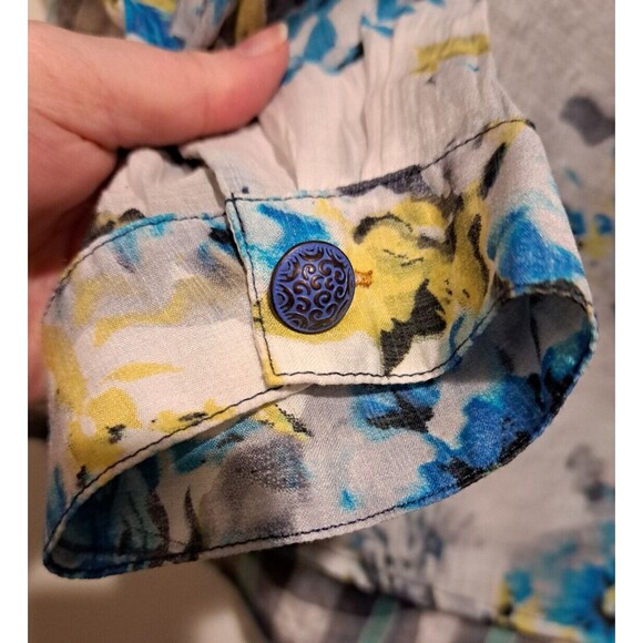 Aratta Silent Journey Blue Purple Floral Scarf Back Blouse Size M Velvet trim - Picture 4 of 14